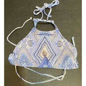 Xhilaration XS Blue and Yellow Diamond Print Halter with Ties Swim Suit Top Only